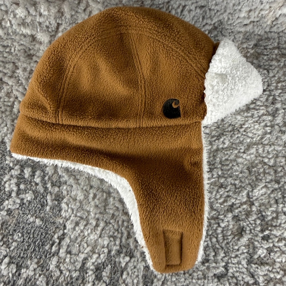 Carhartt Size OS Fleece Sherpa Lined Trapper Earflap Hat Brown Kids